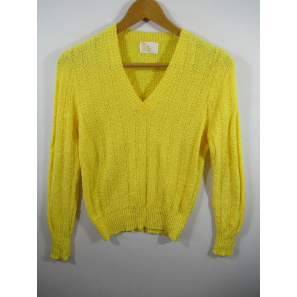 Vintage 70s 80s V-neck Sweater Women Yellow It's Pure Gould Union Made